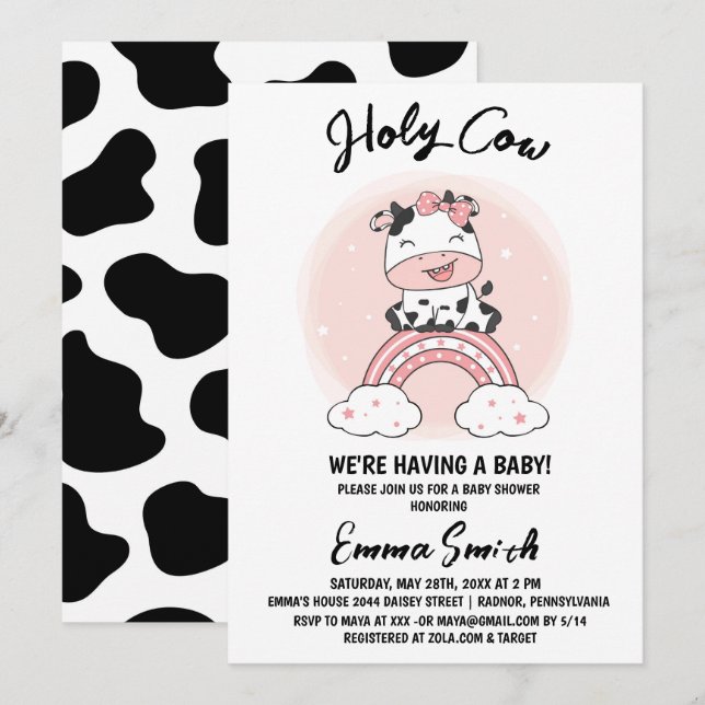 Holy Cow Girl Baby Shower Invitation (Front/Back)