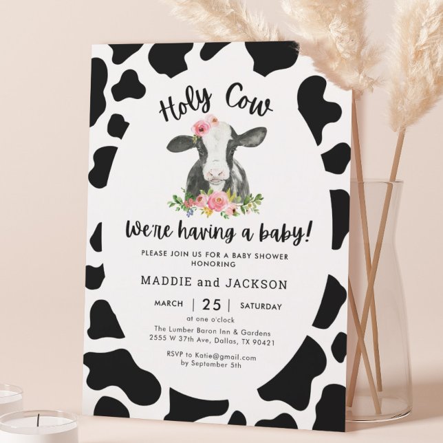 Holy Cow Girl Cow Theme Baby Shower Invitation (Creator Uploaded)