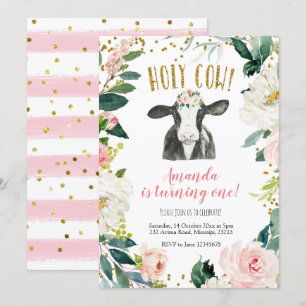 Holy Cow Girl Floral Birthday Invitation