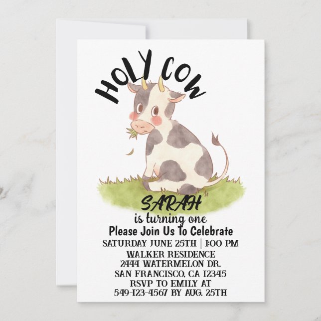 Holy Cow Girl Is Turning One Birthday Card (Front)