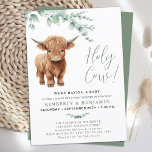 Holy Cow Greenery Highland Cow Couples Baby Shower Invitation<br><div class="desc">Invite your friends and family to celebrate the arrival of your new baby with this adorable highland cow mother and baby calf baby shower invitations, party accessories and gifts . This baby shower invitation features a hand-painted watercolor highland cattle, perfect for farm and highland cow lovers! The design is modern...</div>