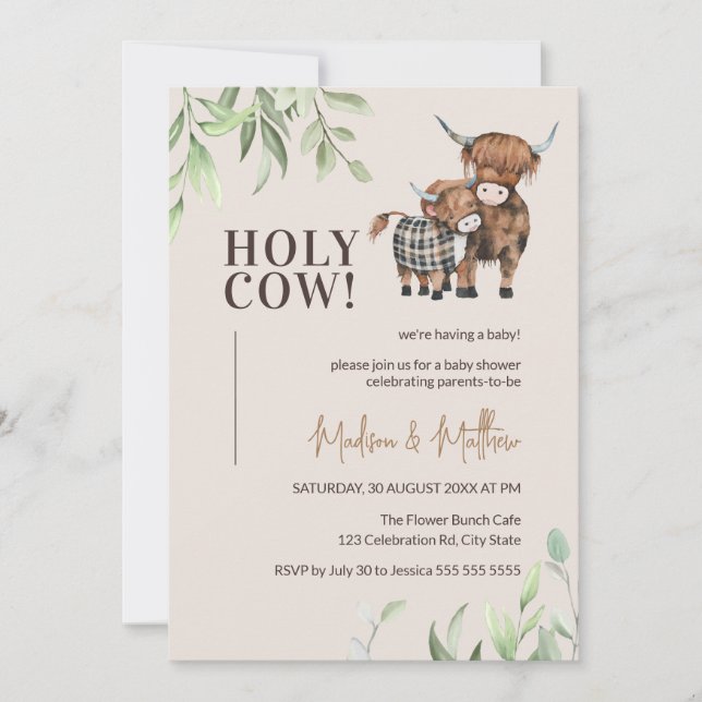 Holy Cow Greenery Rustic Farm Baby Shower Invitation (Front)