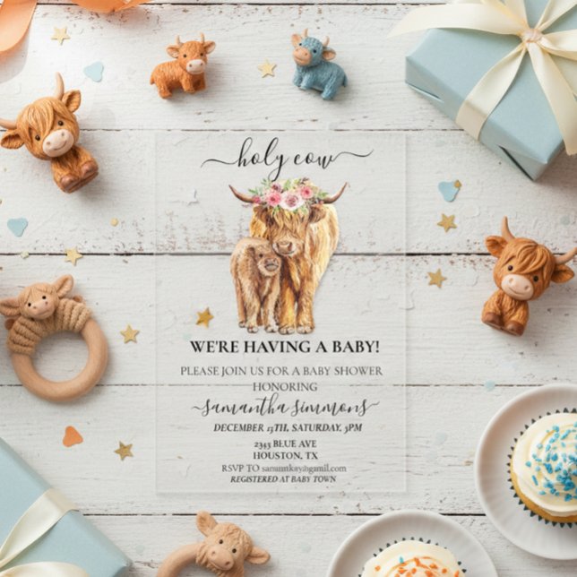 Holy Cow Highland Calf Baby shower  Acrylic Invitations (Creator Uploaded)