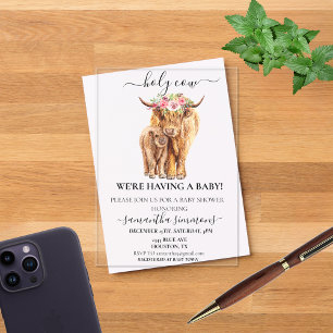 Holy Cow Highland Calf Baby shower  Acrylic Invitations