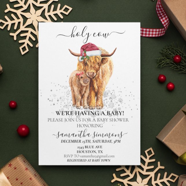 Holy Cow Highland Calf Baby Shower Christmas Invitation (Creator Uploaded)