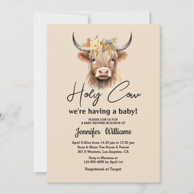 holy cow highland calf baby shower minimalist  invitation (Front)