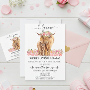 Holy Cow Highland Calf Baby Shower Pink Blue  Invitation