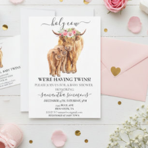 Holy Cow Highland Calf Baby Shower Twins  Invitation