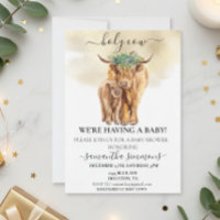 Holy Cow Highland Calf Baby Shower Watercolor Gold