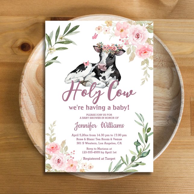 holy cow highland calf girl baby shower botanical invitation (Creator Uploaded)