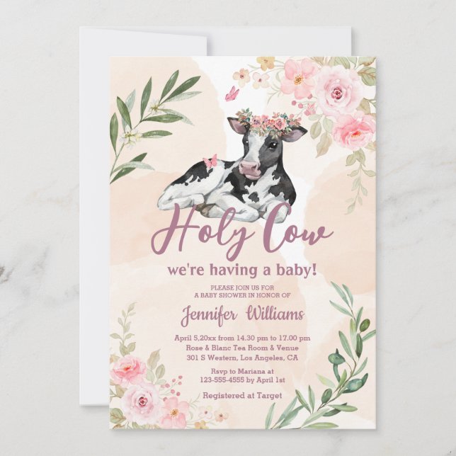holy cow highland calf girl baby shower floral  invitation (Front)