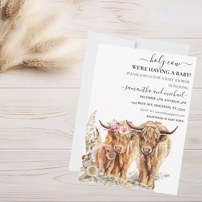 Holy Cow Highland Calf Mum Dad Couples Shower  Invitation (Creator Uploaded)