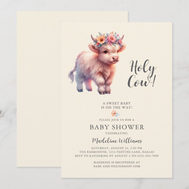 Holy Cow Highland Cow Baby Shower Invitation (Front/Back)