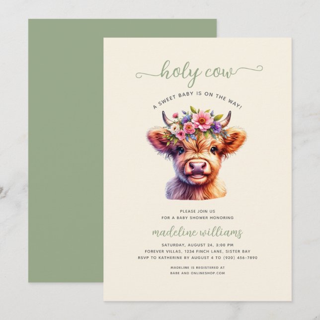 Holy Cow Highland Cow Baby Shower Invitation (Front/Back)