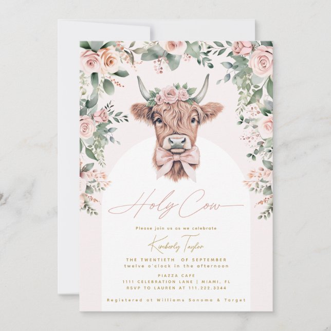 Holy Cow Highland Cow Boho Bridal Shower Invitation (Front)
