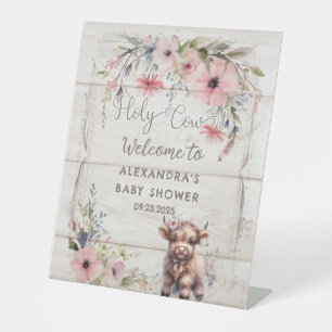 Holy Cow Highland Flowers Cute Adorable Baby Girl Pedestal Sign