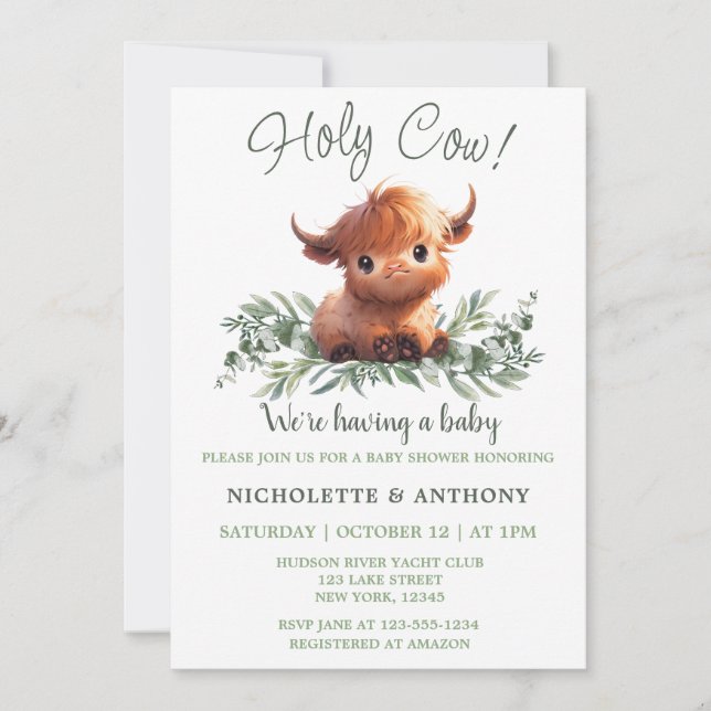 HOLY COW HIGHLAND MODERN COUPLES BABY SHOWER INVITATION (Front)