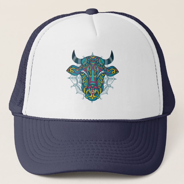 Holy Cow Hippie Mandala Design Trucker Hat (Front)