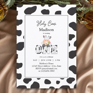 Holy Cow I am One Girl or Boy Baby First Birthday Invitation