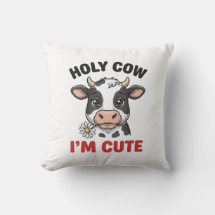 Holy Cow I’m Cute Funny Cow Vintage Engraving Desi Cushion