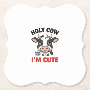 Holy Cow I’m Cute Funny Cow Vintage Engraving Desi Paper Coaster