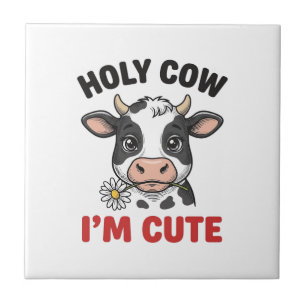 Holy Cow I’m Cute Funny Cow Vintage Engraving Desi Tile
