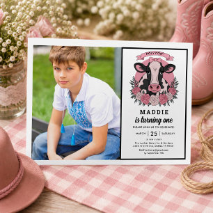 Holy Cow I’m One Cowgirl 1st Birthday Party Invitation