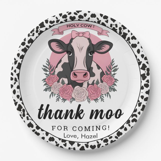 Holy Cow I’m One Cowgirl 1st Birthday Party Paper Plate (Front)