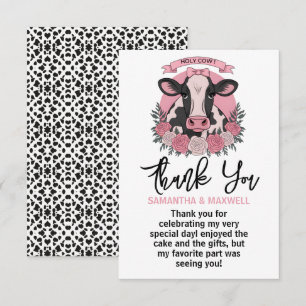 Holy Cow I’m One Cowgirl 1st Birthday Party Thank You Card