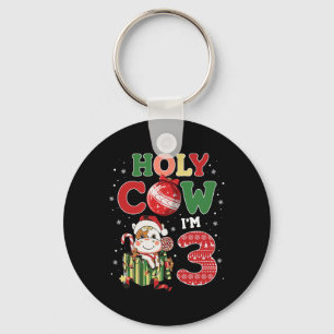 Holy Cow I'm 3 Birthday Boy 3rd Cow Farm Animals C Key Ring