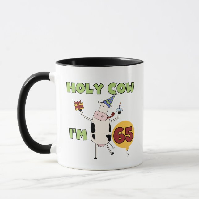 Holy Cow I'm 65 Birthday T-shirts and Gifts Mug (Left)