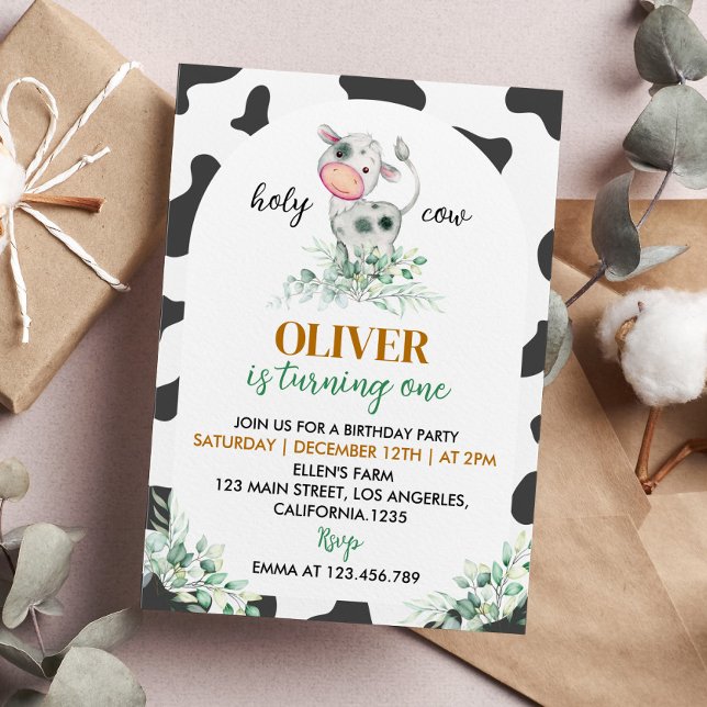 Holy Cow I'm Cow First Birthday Invitation (Creator Uploaded)