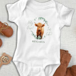 Holy Cow I'm Cute Boho Greenery Highland Cow Baby Bodysuit<br><div class="desc">Introducing our adorable baby bodysuit that features a charming highland cow surrounded by lush greenery in a trendy sage colour. Perfect for little ones who love farm animals and rustic country vibes, this bodysuit is a must-have for any baby's wardrobe. One of the standout features of this bodysuit is the...</div>