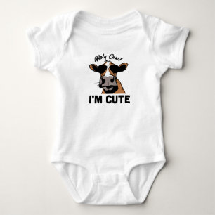 Holy Cow I'm Cute Funny Cow Baby Bodysuit Farm
