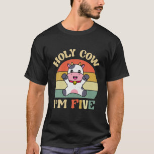 Holy Cow I'm Five Cute Vintage Farm Animal Theme 5 T-Shirt
