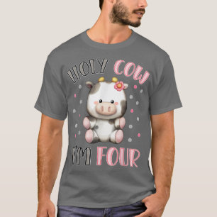 Holy Cow Im Four Cute Farm Animal 4th Birthday for T-Shirt