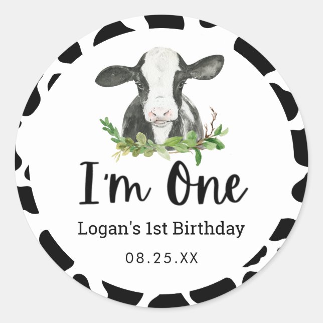Holy Cow I'm One 1st Birthday Favour Classic Round Sticker (Front)