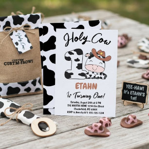 Holy Cow I'm One Boy 1st Birthday Party Invitation