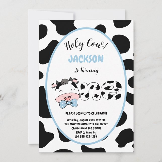 Holy Cow I'm One Boy 1st Birthday Party Invitation (Front)