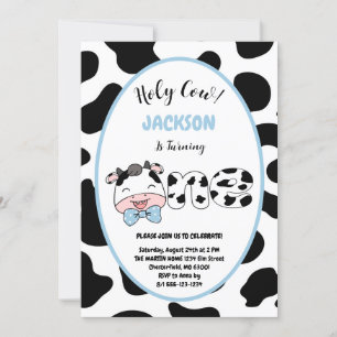 Holy Cow I'm One Boy 1st Birthday Party Invitation