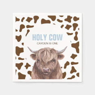 Holy Cow I'm One brown Cow Print birthday Paper Pl Napkin
