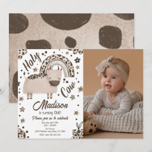 Holy Cow I'm One Brown Cow Print Farm 1st Birthday Invitation