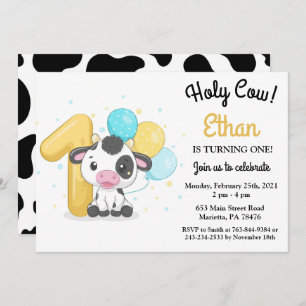 Holy Cow I'm One Cow 1st Birthday Invitation