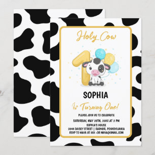Holy Cow I'm One Cow 1st Birthday Invitation