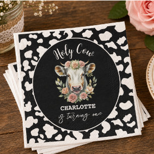 Holy Cow I'm One Cow Girl 1st Birthday Napkin