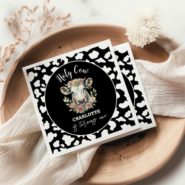 Holy Cow I'm One Cow Girl 1st Birthday Napkin (Creator Uploaded)