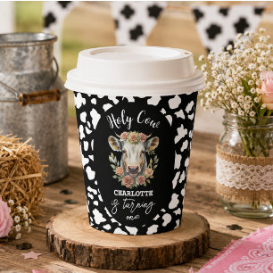 Holy Cow I'm One Cow Girl 1st Birthday Paper Cups