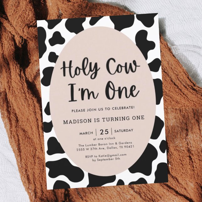 Holy Cow I'm One Cow Print 1st Birthday Invitation (Creator Uploaded)