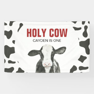 Holy Cow I'm One Cow Print Birthday Banner
