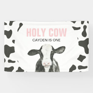 Holy Cow I'm One Cow Print Birthday Banner